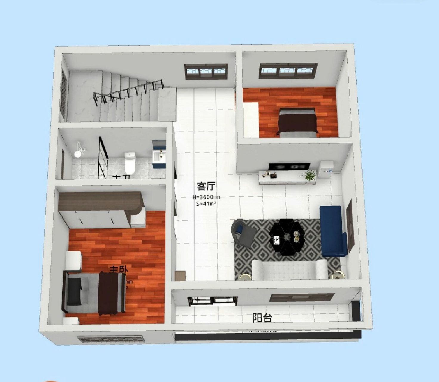 80平两层半农村自建房3d效果图