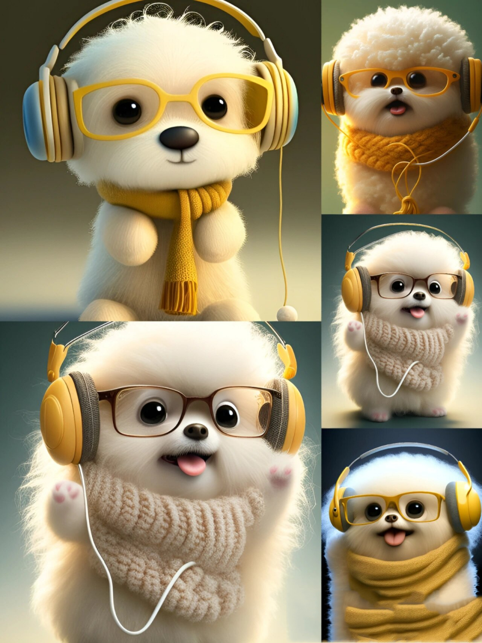 戴耳机听音乐的童话狗狗