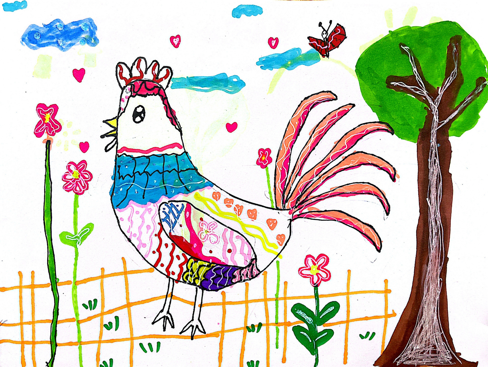 美术作业:一年级下册《神气的大公鸡》 看看大公鸡神不神气