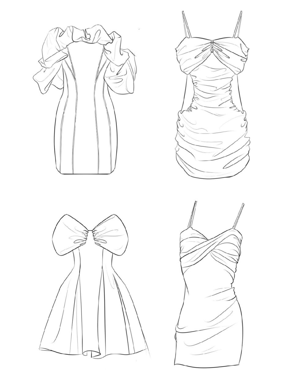 x型连衣裙款式图手绘图片