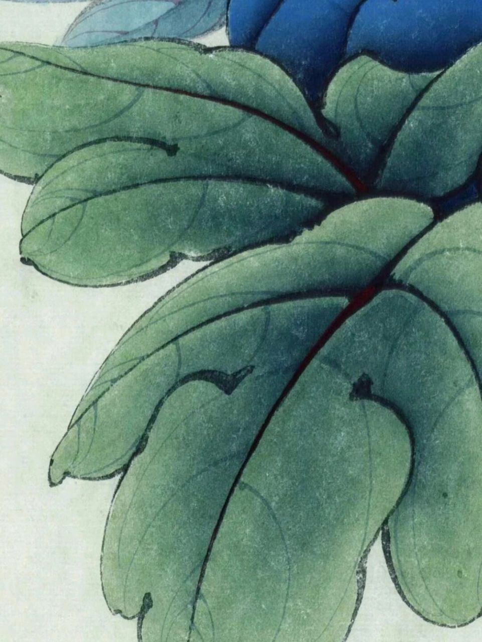 工笔画步骤分享(牡丹枝叶设色) 李晓明《牡丹枝叶设色示范图》 作品