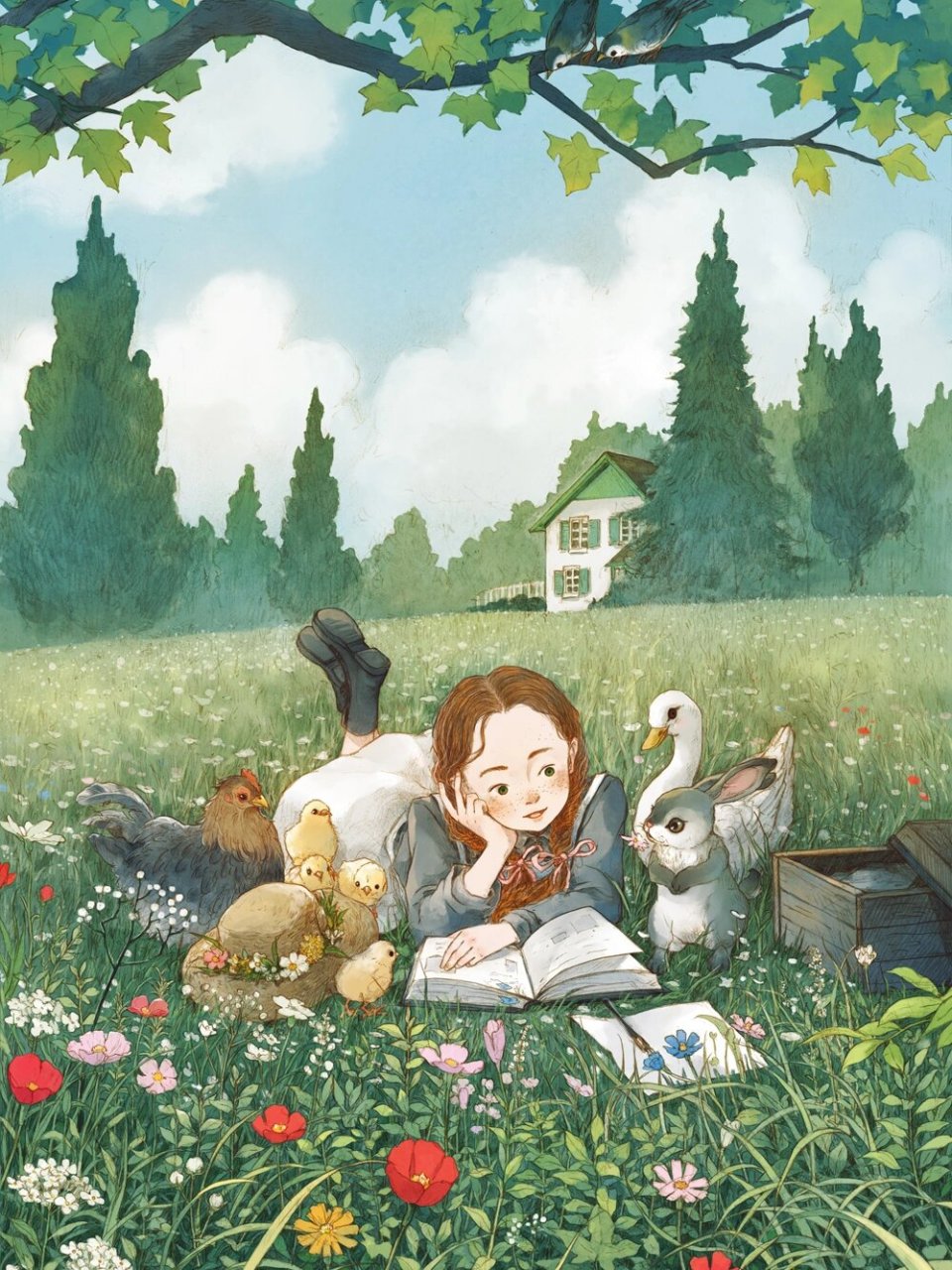 绿山墙的安妮 插画绿山墙的安妮过程(创作过程 电脑构图~纸上草图~纸