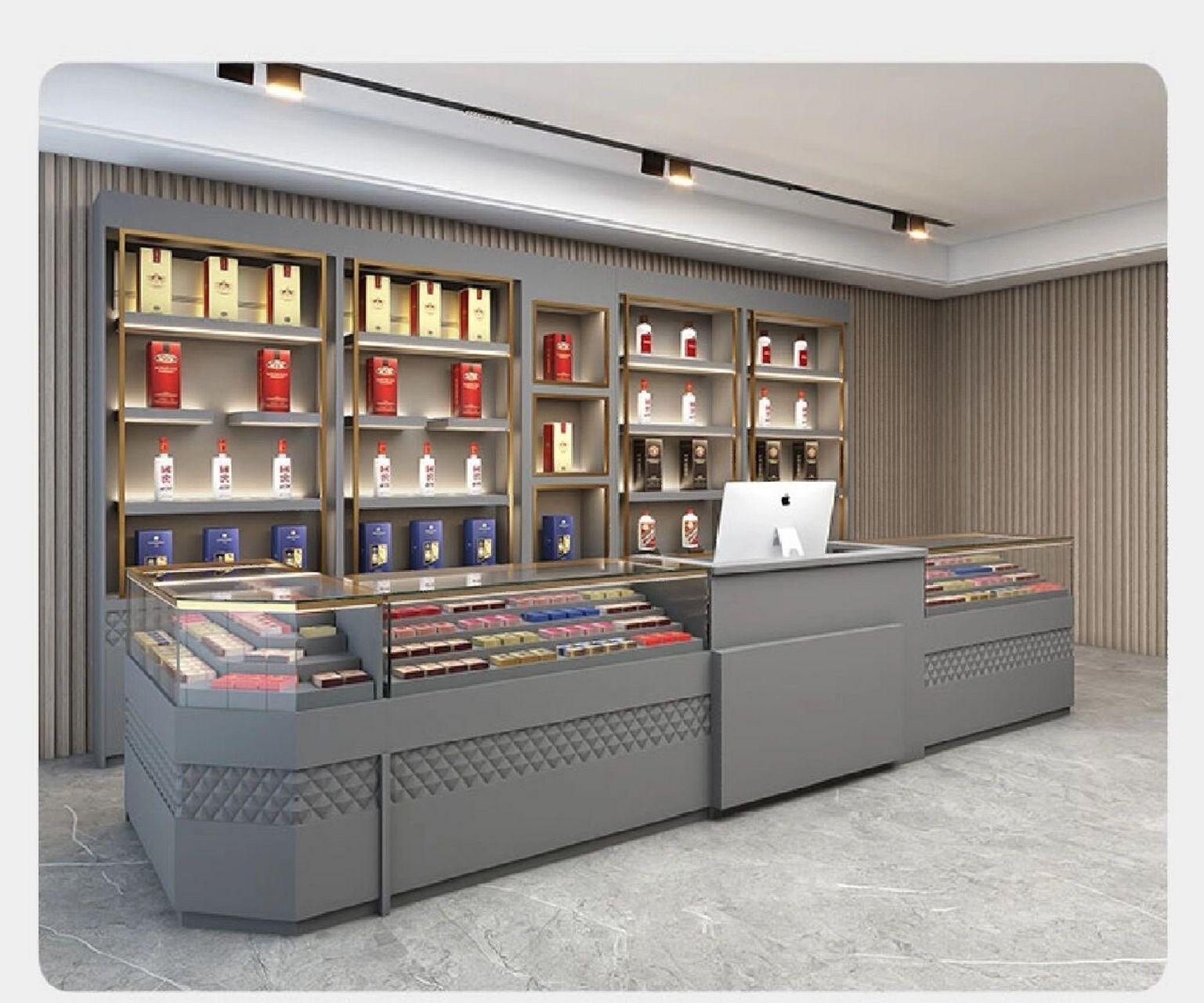 高档烟酒店应该这样装修 花最少的钱装出最好的效果,高级灰实木烟酒店