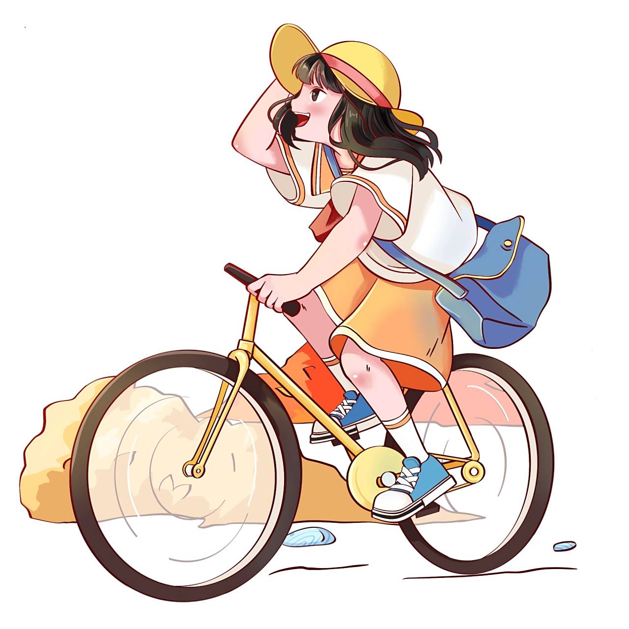 卡通女孩骑自行车春游踏青元素 美好的春天我们应该做什么呢?