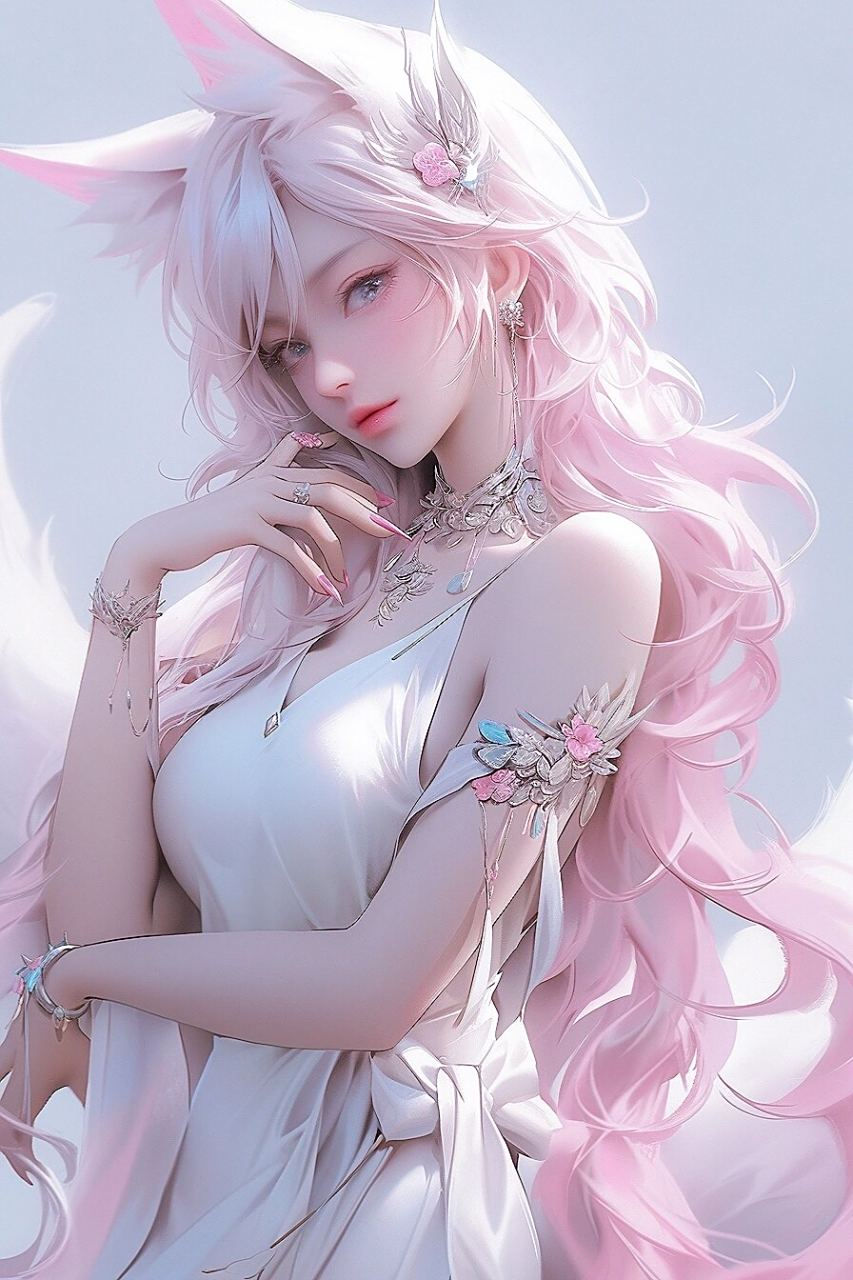 插画壁纸07妖媚性感小白狐 狐狸精 妖精