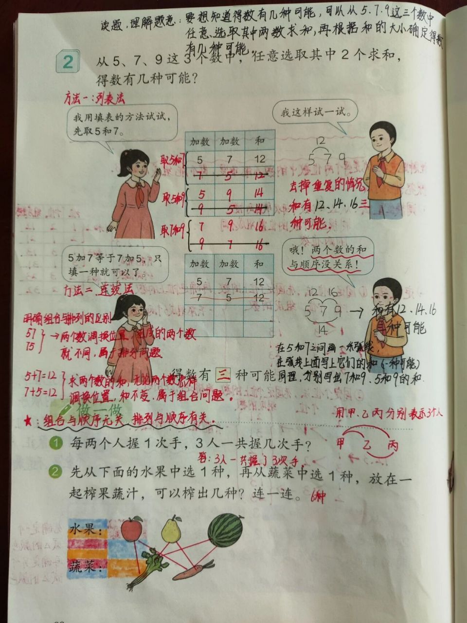 二年级上册《数学广角——搭配(一)》 新换的直液式走珠红笔爱阴纸张