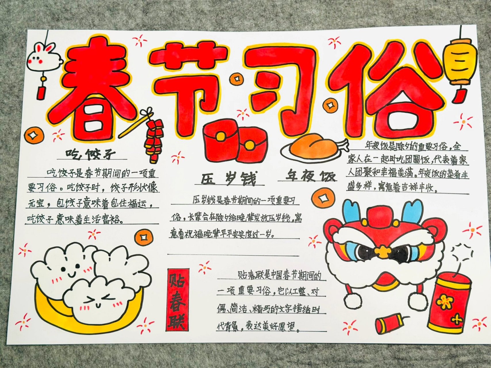 春节习俗手抄报-小学三年级