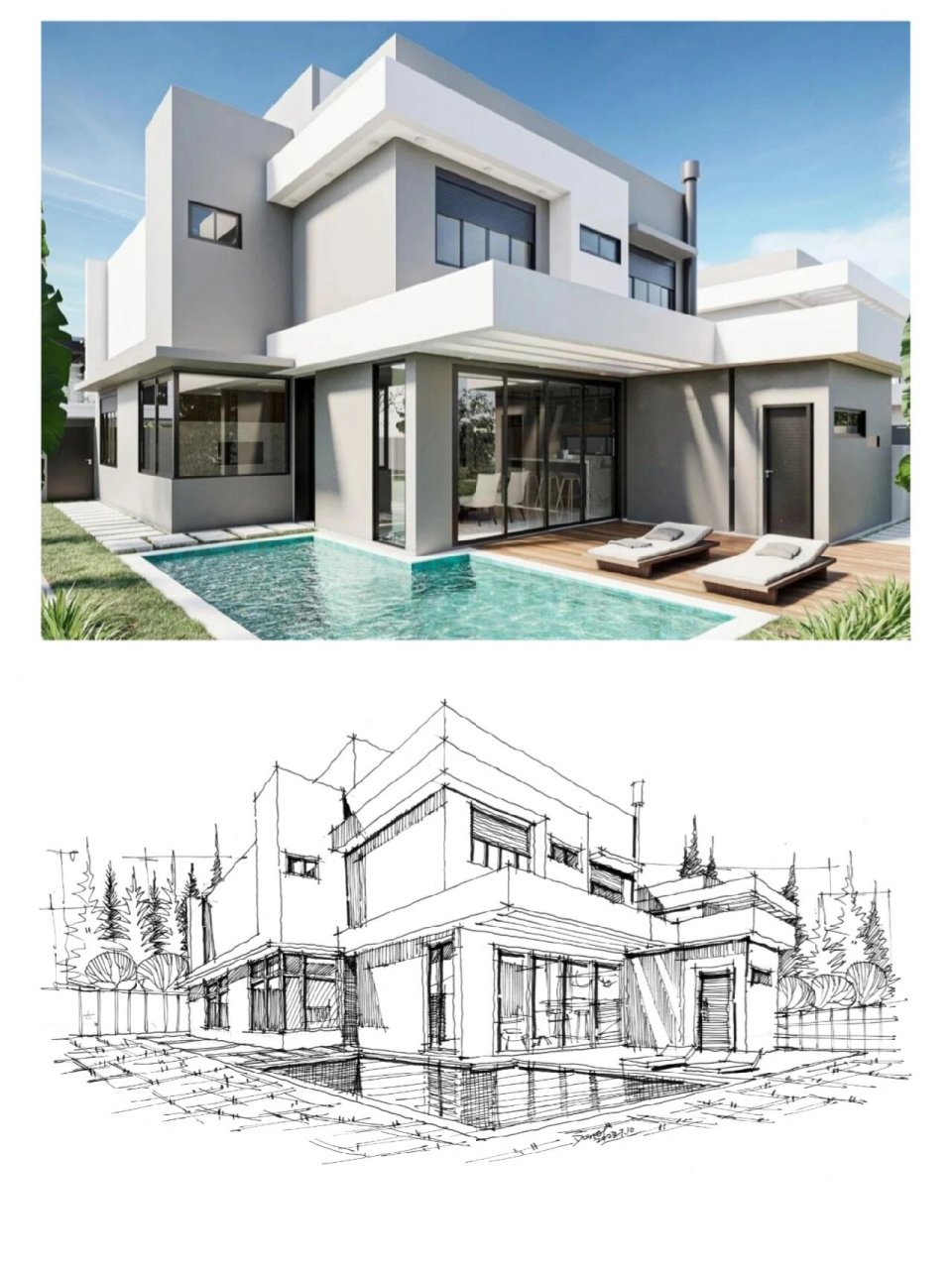 两点透视建筑手绘线稿表达 照片 两点透视建筑手绘线稿表达 照片#建筑