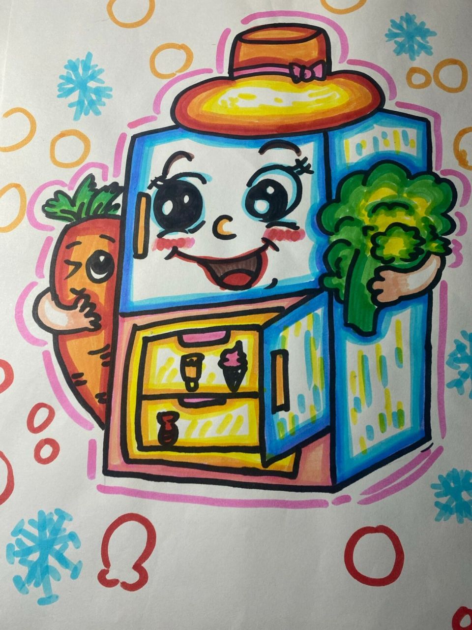 冰箱简笔画 临摹 改了一点点 彩笔:西瓜太郎12色 纸是普通的a4纸