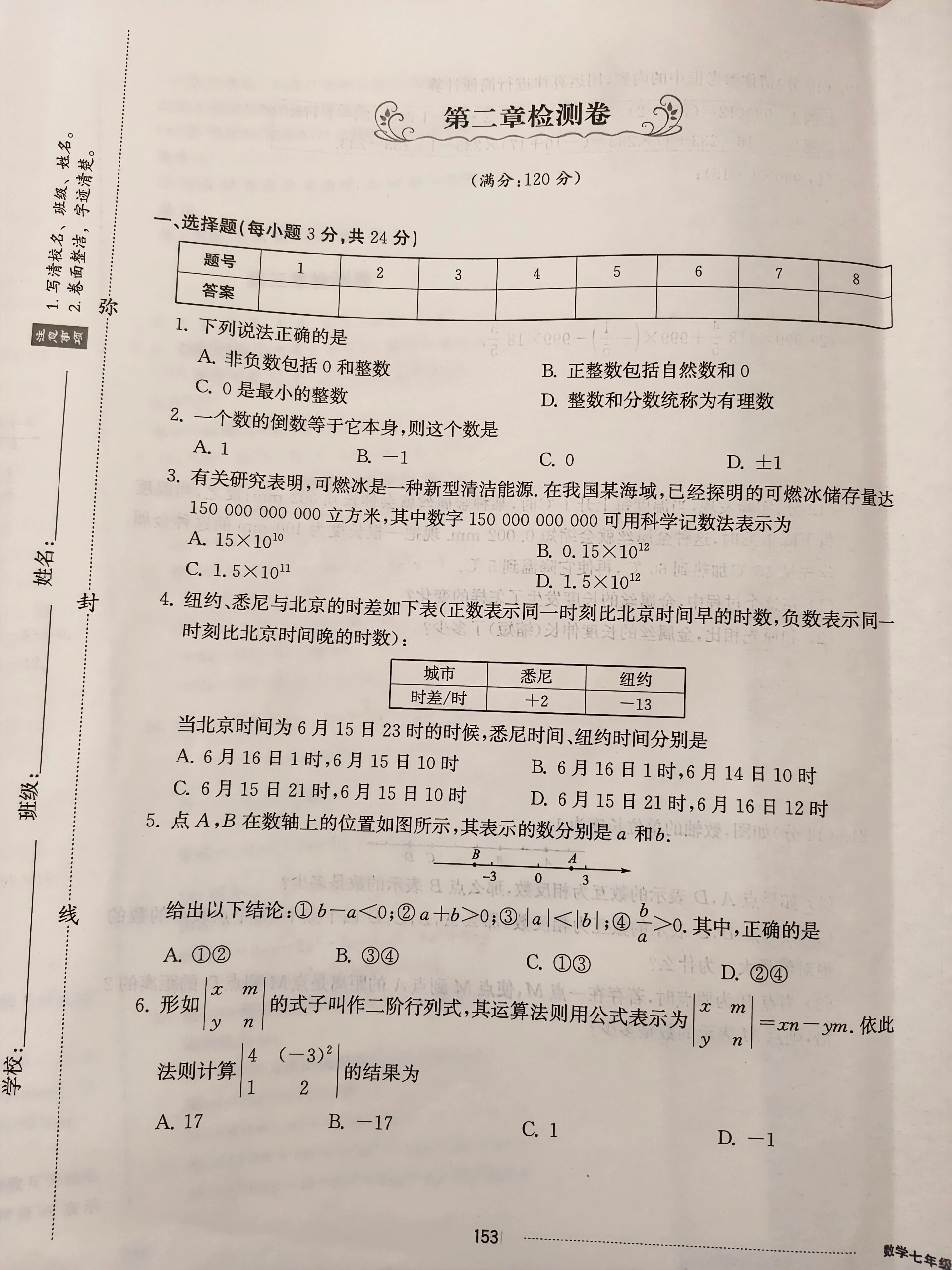 【初一数学 有理数及其运算 单元检测试卷】