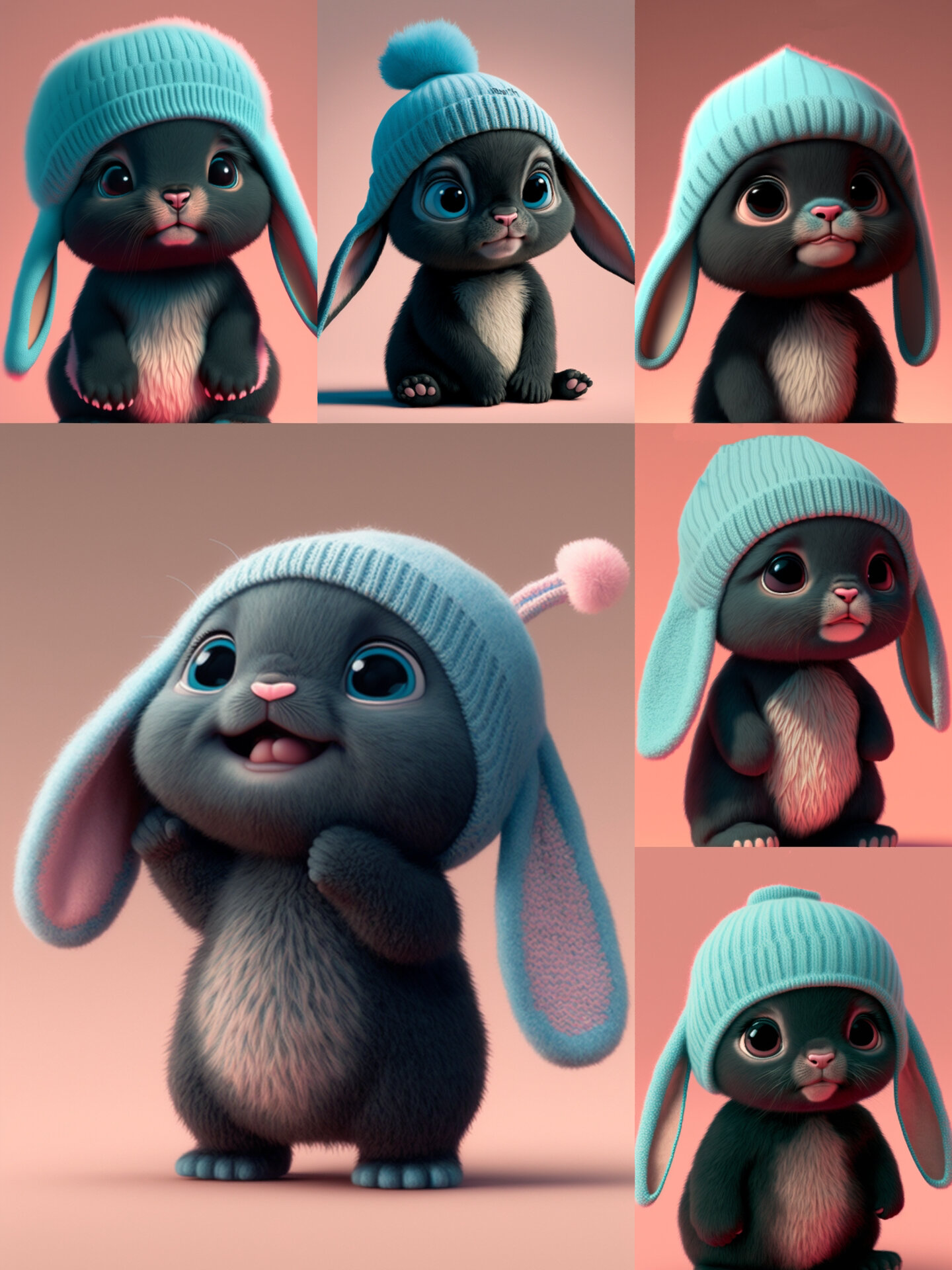 戴蓝帽子的小黑兔