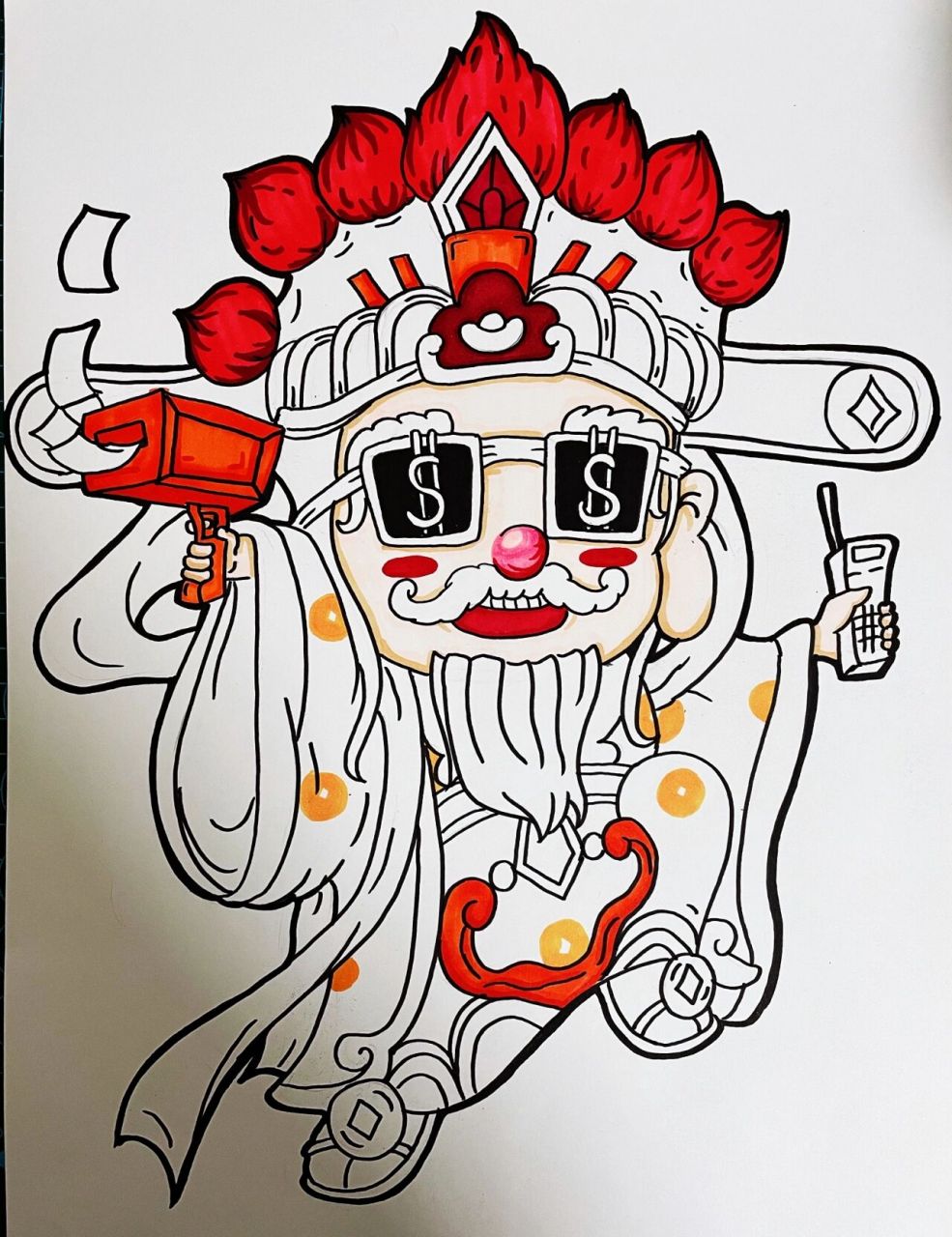 马克笔手绘了一个财神 今日分享q版动漫之福禄寿禧财之财神 马克笔