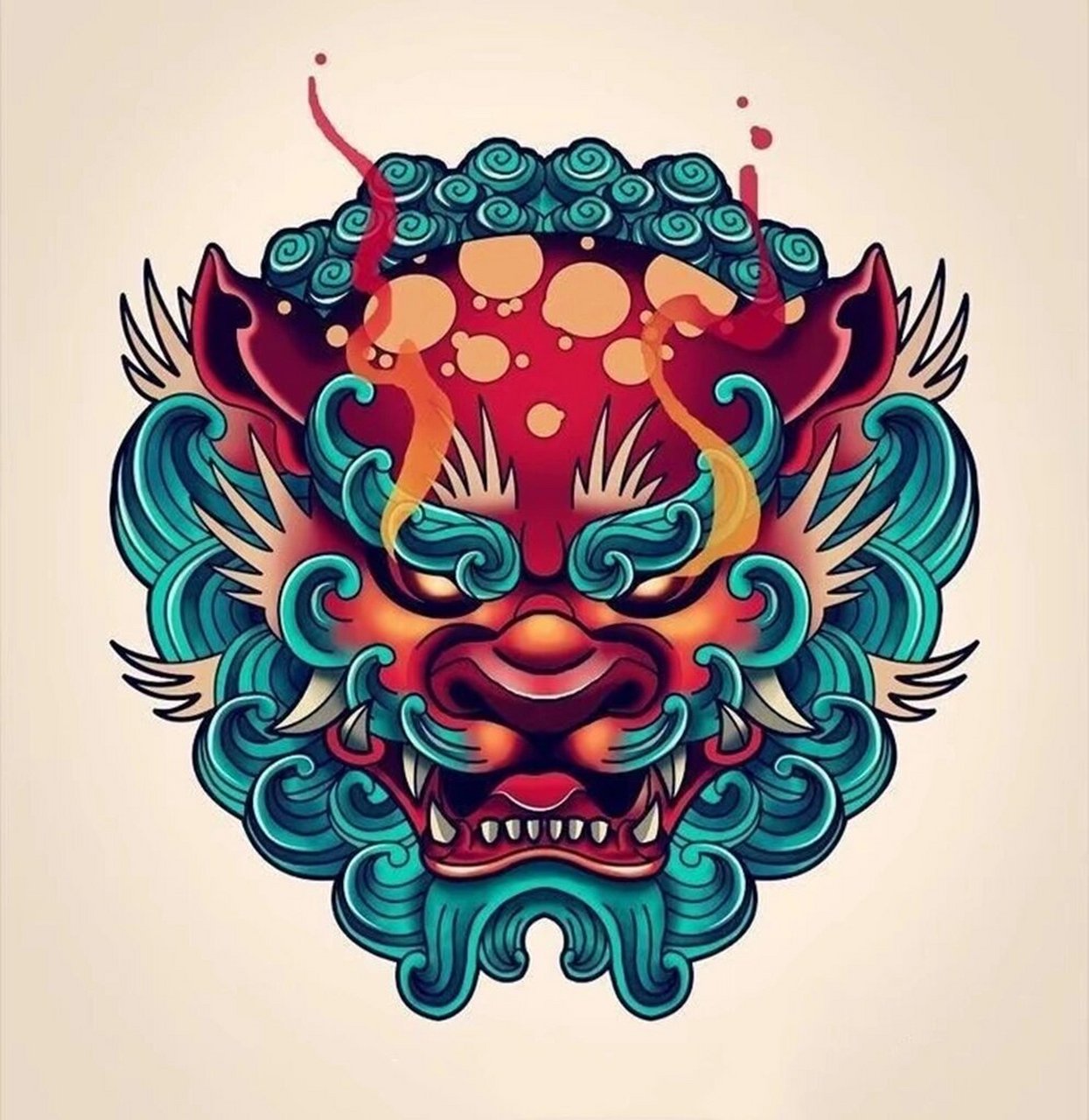 一波唐狮组合纹身手稿 唐狮