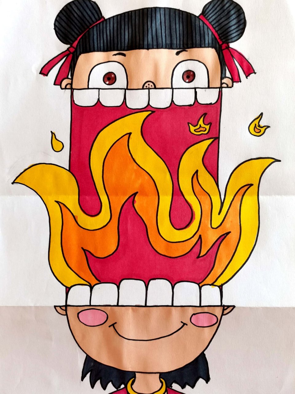 哪吒儿童画 创意画 折叠画 马克笔 适合6-8岁小朋友的课效