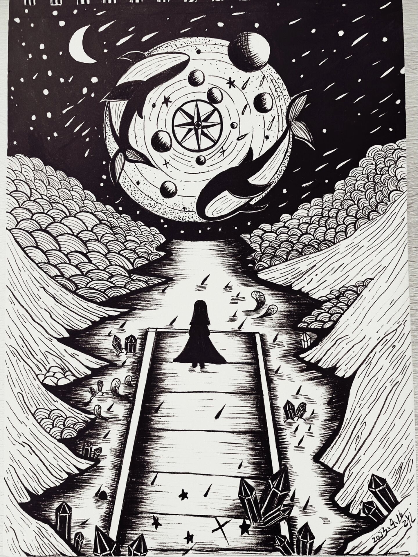 黑白画《星空》