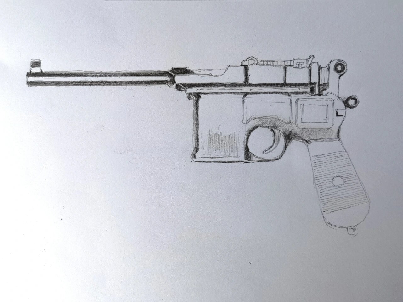 彩铅手绘德国毛瑟1896式手枪,过程图