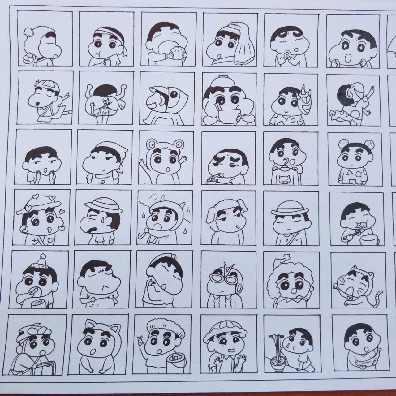 蜡笔小新头像手绘,黑白稿,格子画卡通人物 无聊画画玩,画的是蜡笔小新