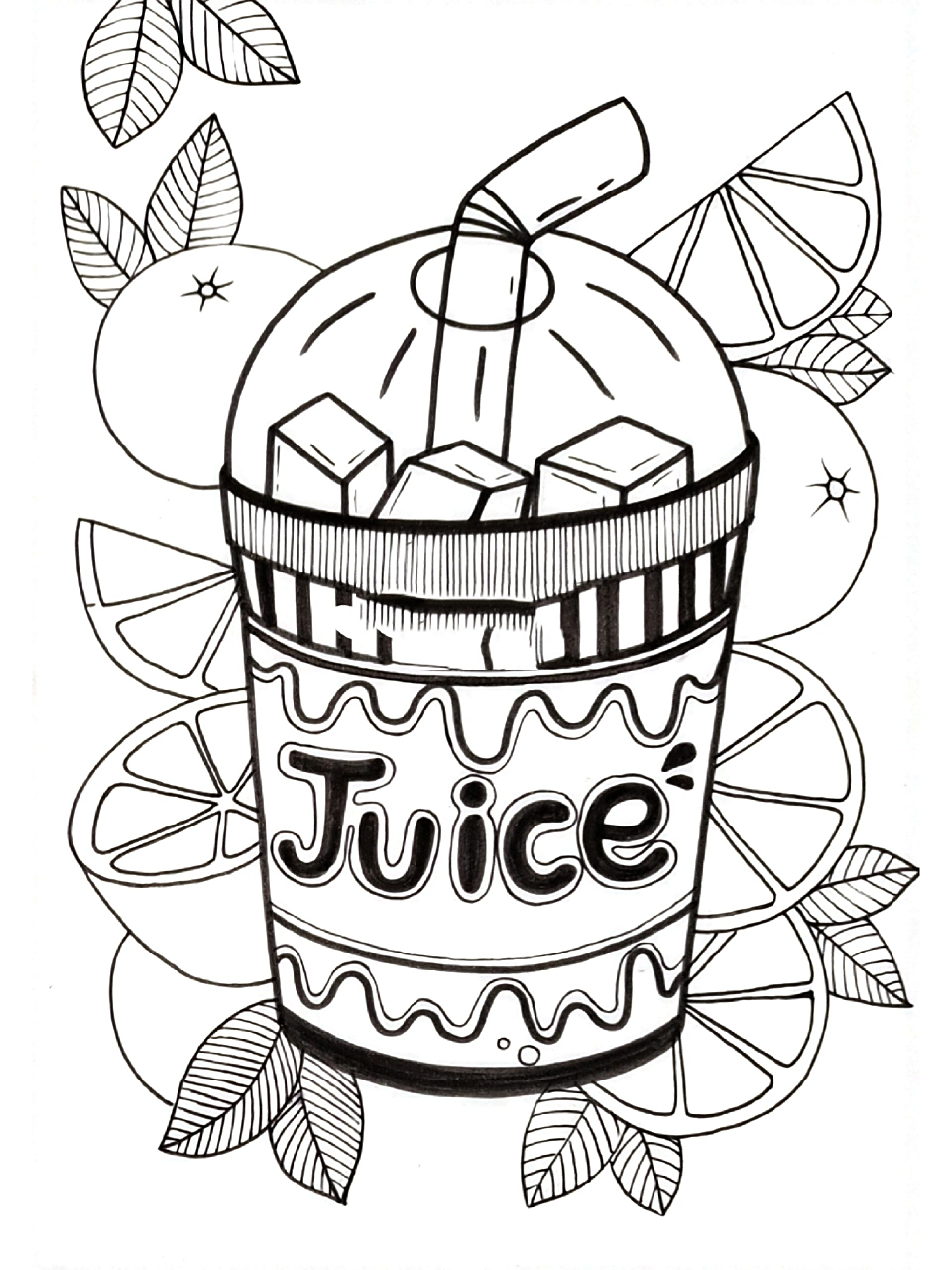 创意线描画96果汁   果汁杯   临摹