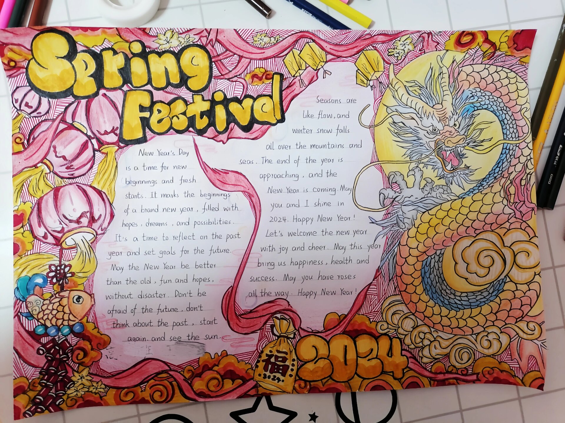 96 96 庆元旦 迎新春 龙年英语手抄报 新年龙年手抄报