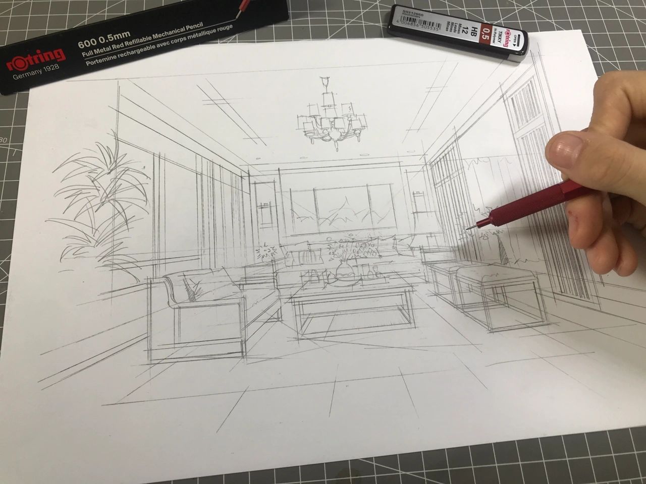 简单实用的客厅手绘图画法  828282一点透视的客厅绘画技巧