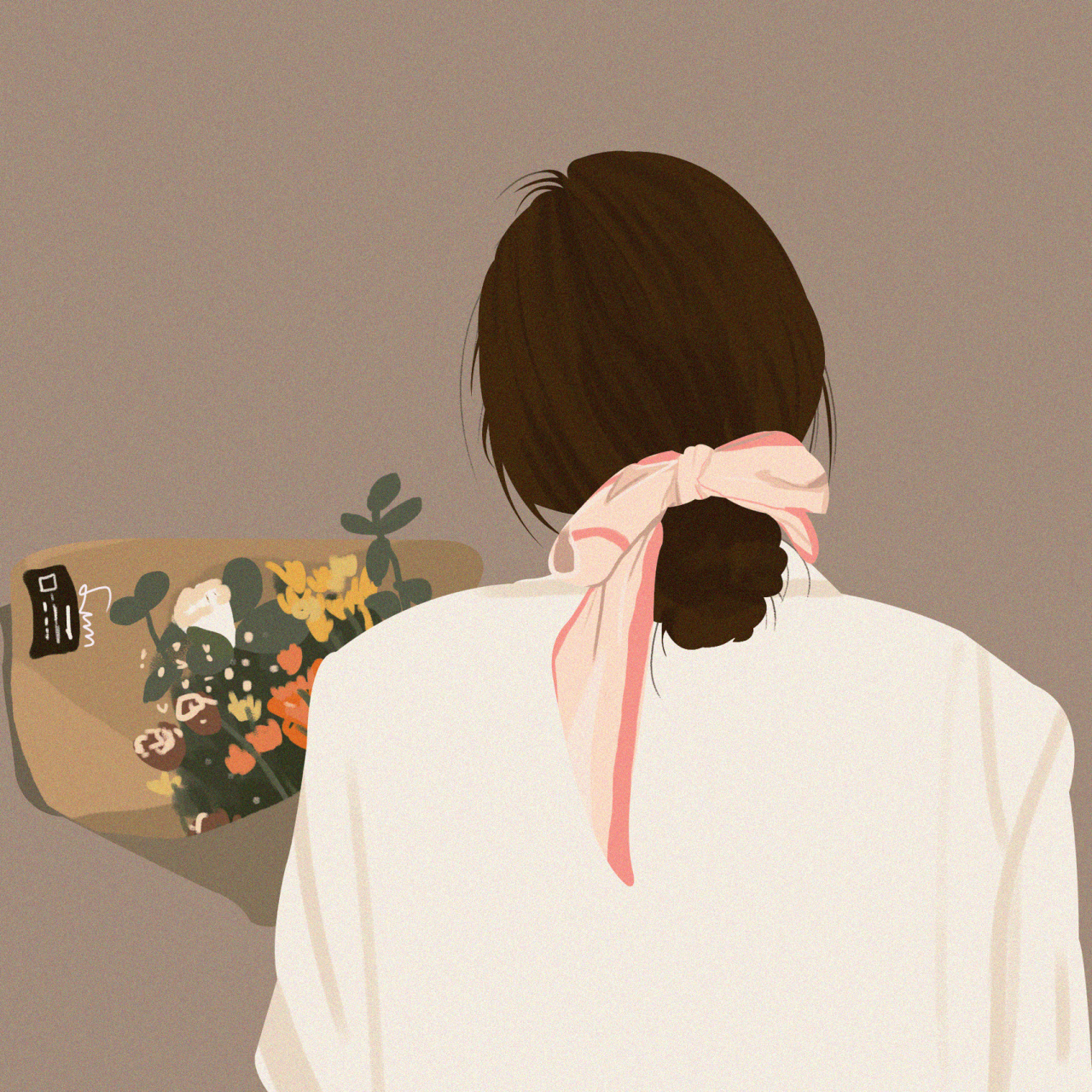 扁平插画|情侣头像 你们要求的男生来了抱花背影情头 安排一下