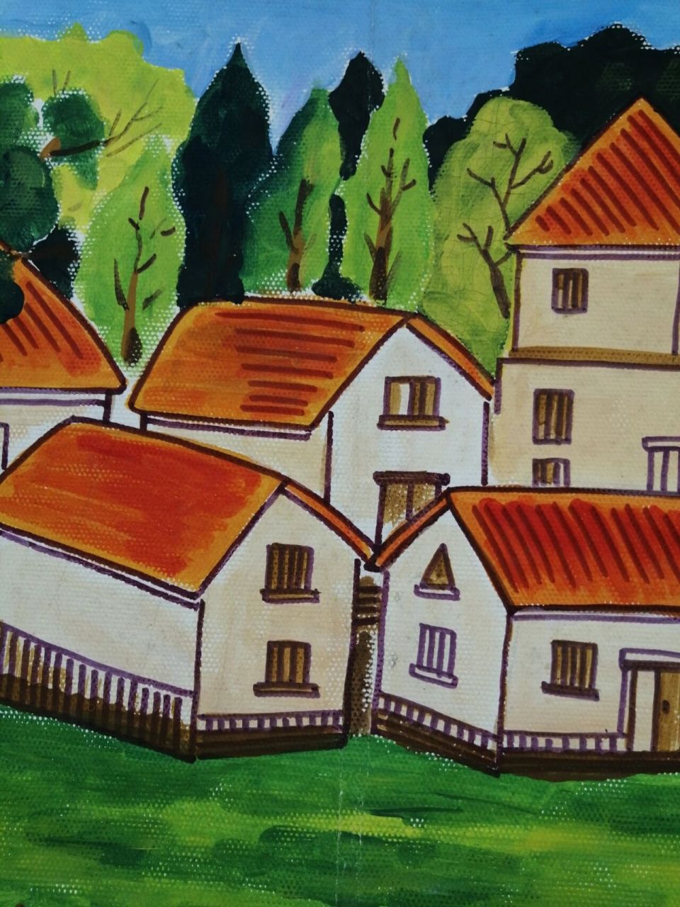 农村房子水粉画图片