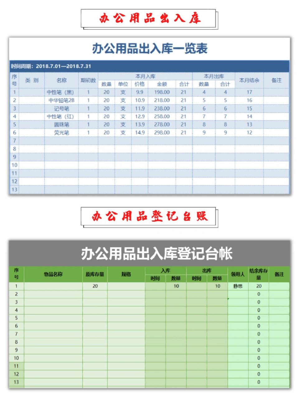 每日出入库表格范本图片