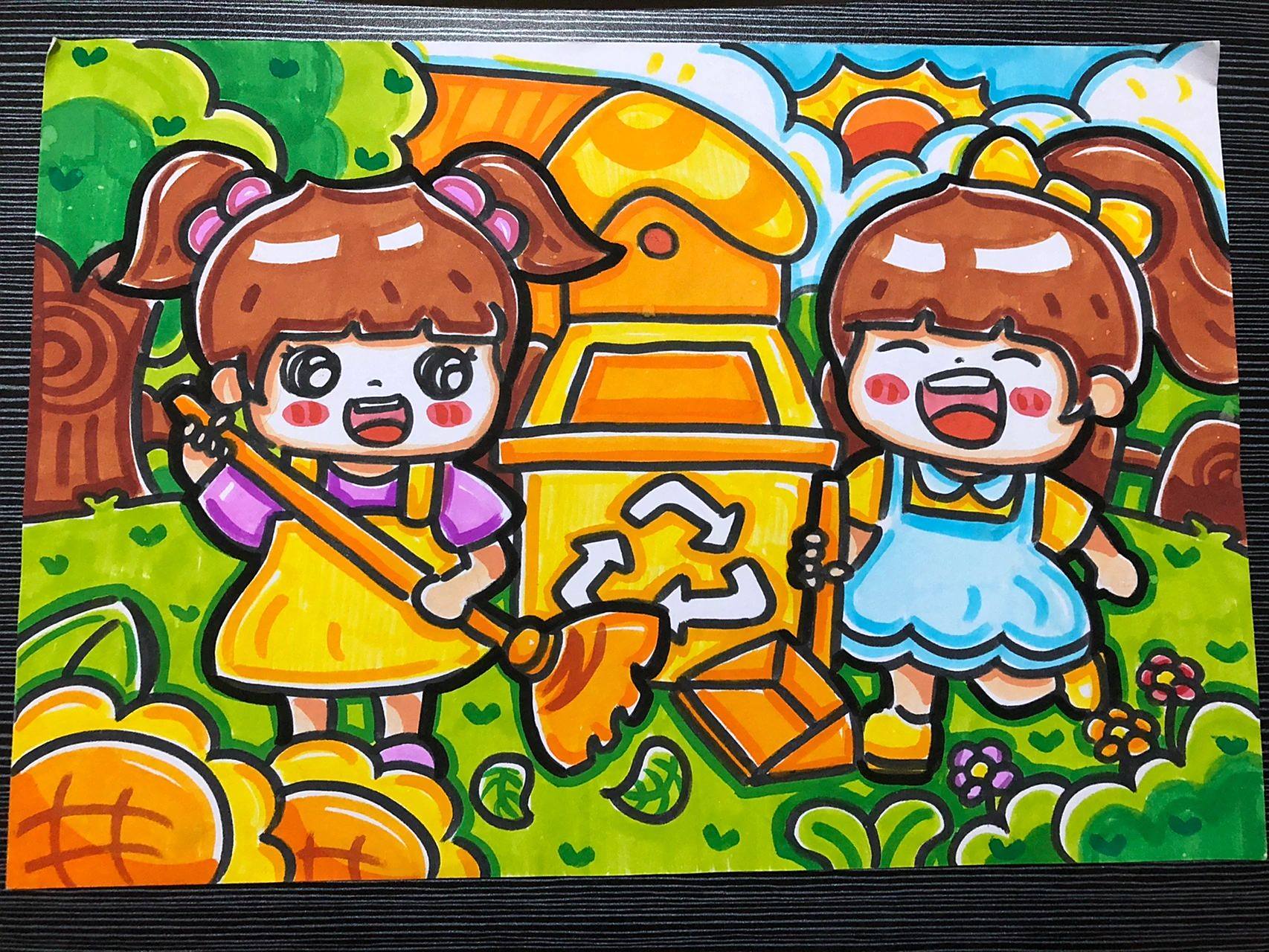 我爱劳动主题画 劳动节,文明城市主题画