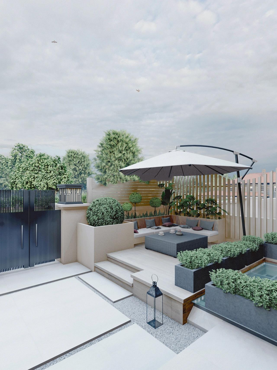 现代简约五十平小院子|庭院花园设计装修 项目类型:联排别墅花园 设计