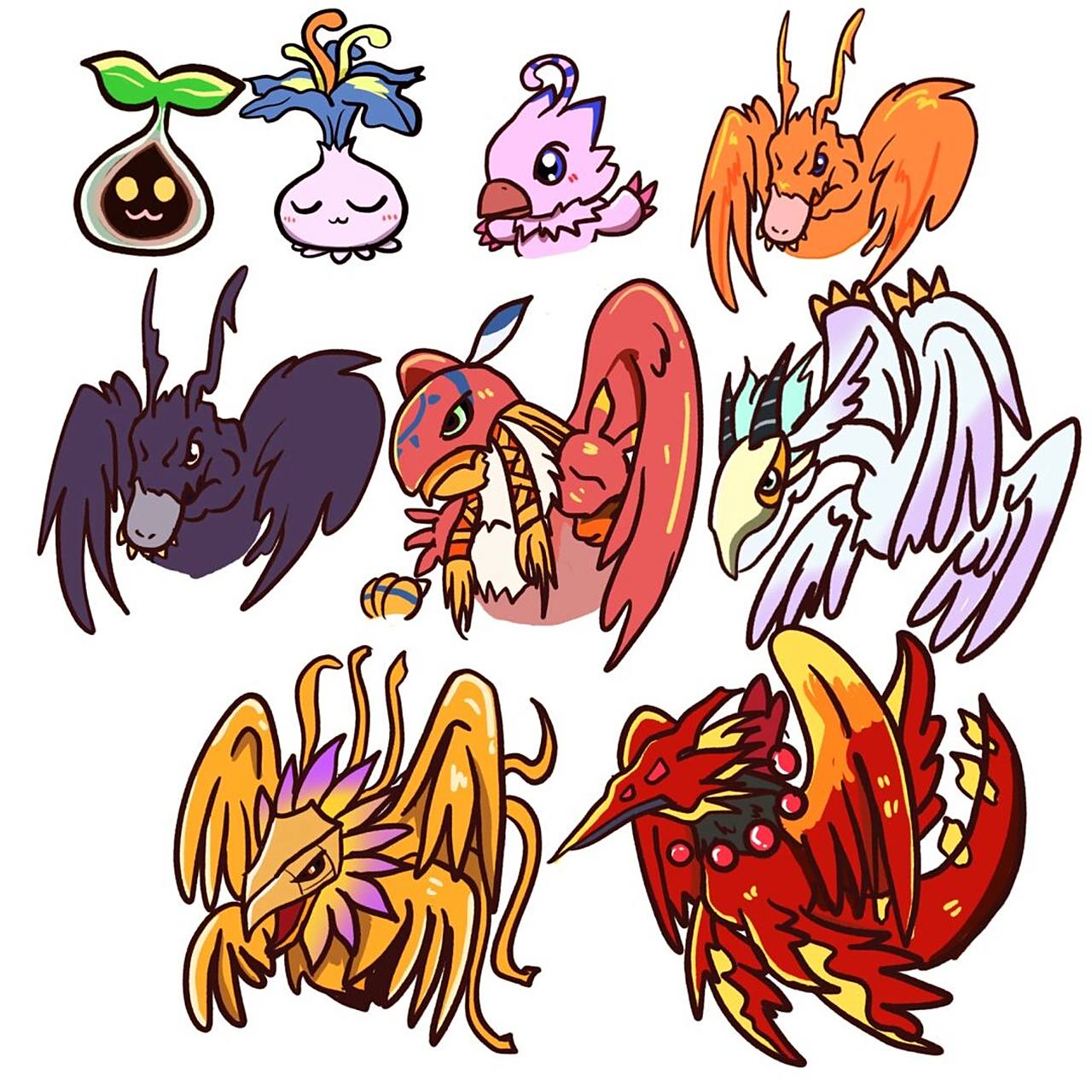 来一组比丘兽一家～ #数码宝贝# 数码宝贝新世纪 #寻找小红书绘画大神