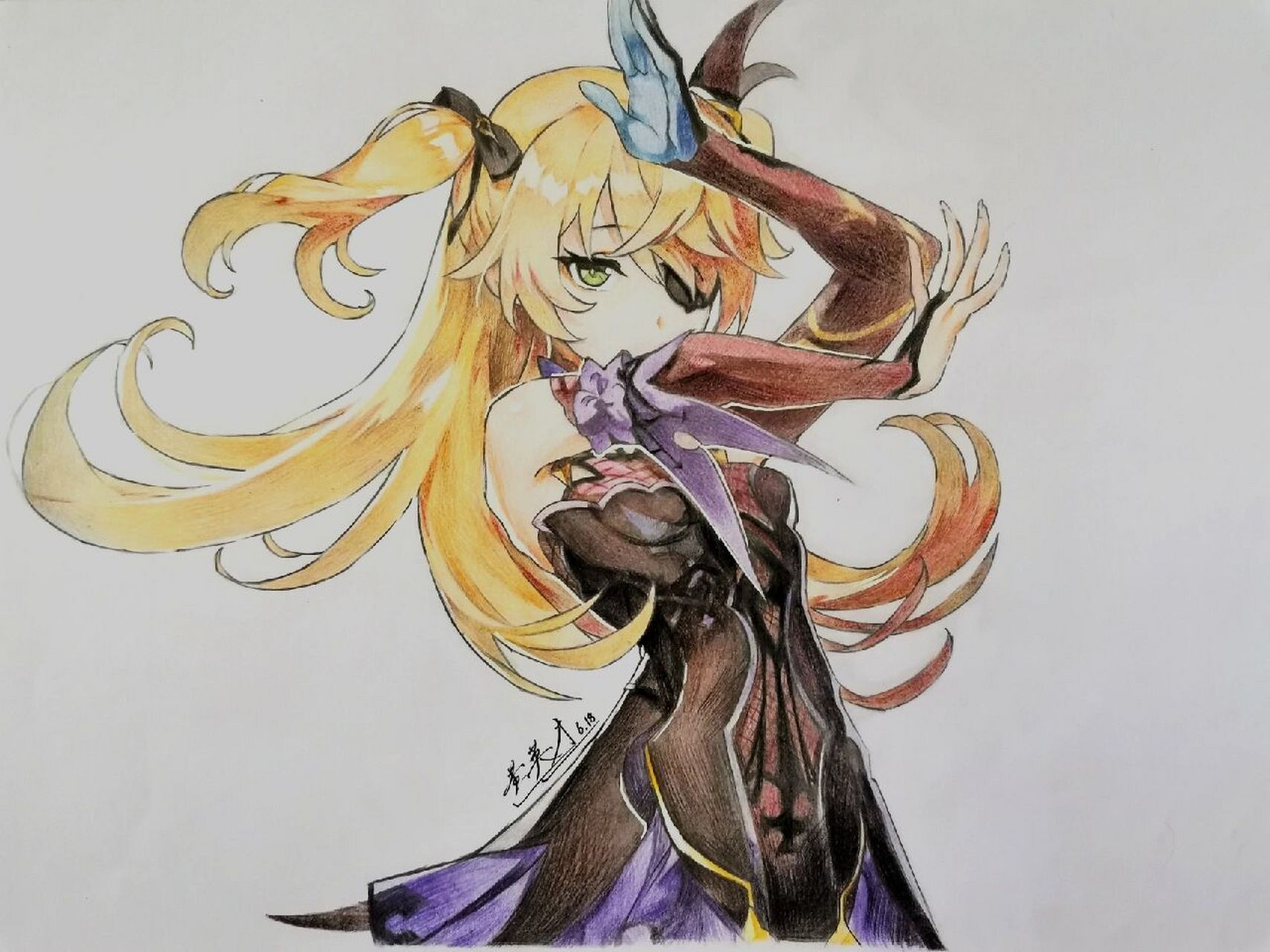 用小学12色的彩铅画的菲谢尔 原神 手绘
