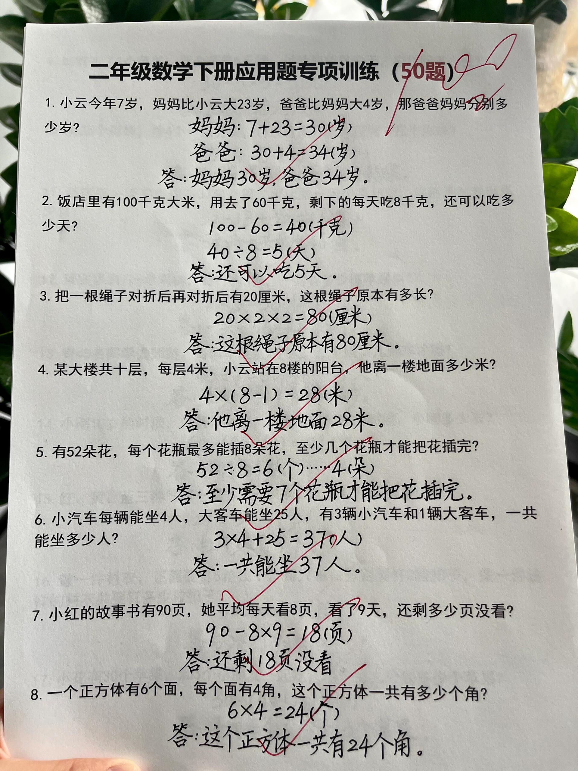 二年级下册数学常考易错应用题专项练习97