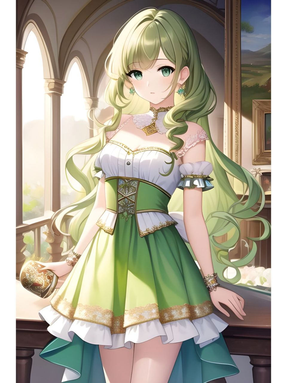 花园清凉绿系甜美公主,动漫二次元绘画人物