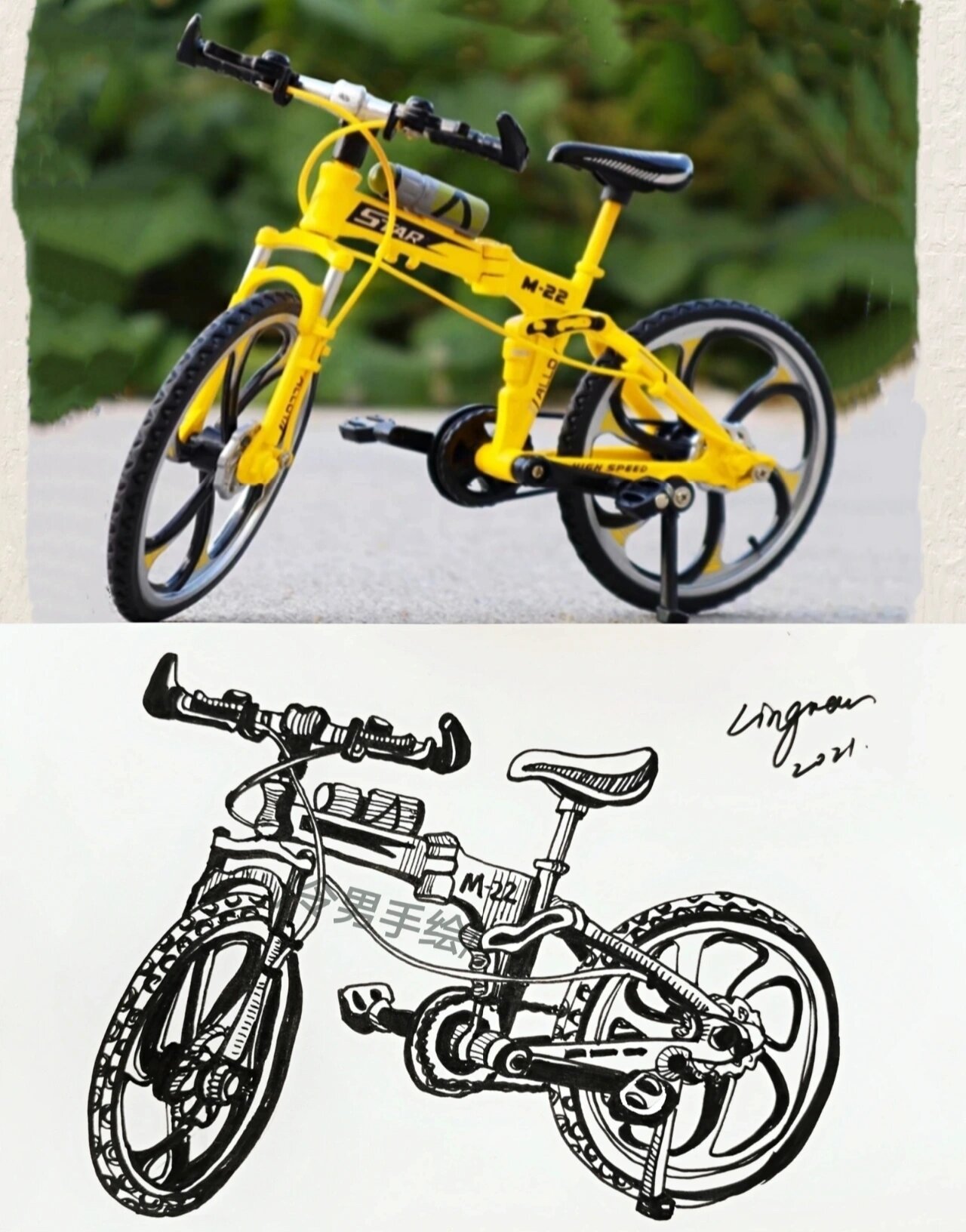 山地自行车/手绘/线描速写/黑白