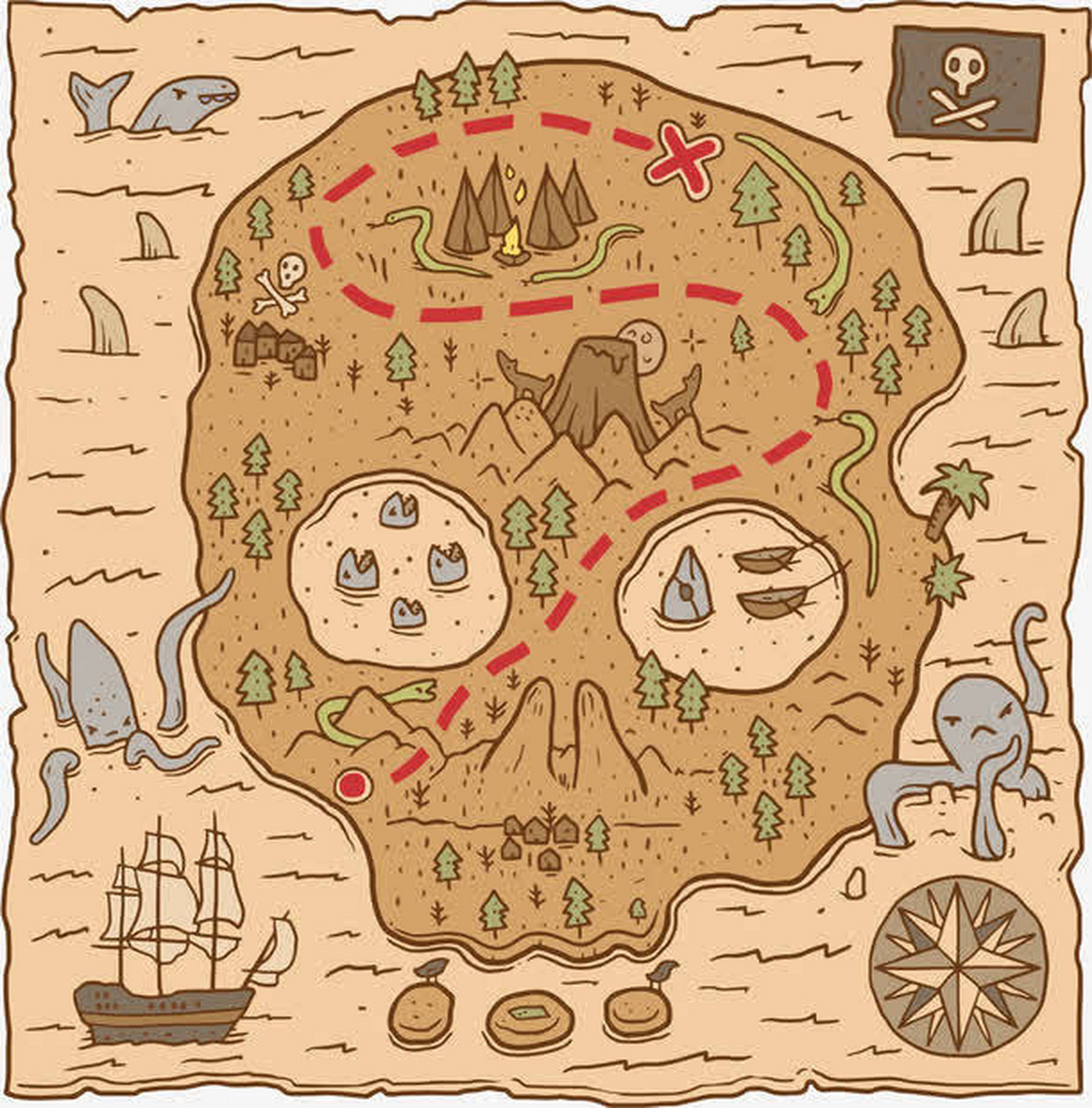 《藏宝图》创意画 适合幼儿园中班至一年级孩子,参考图附上