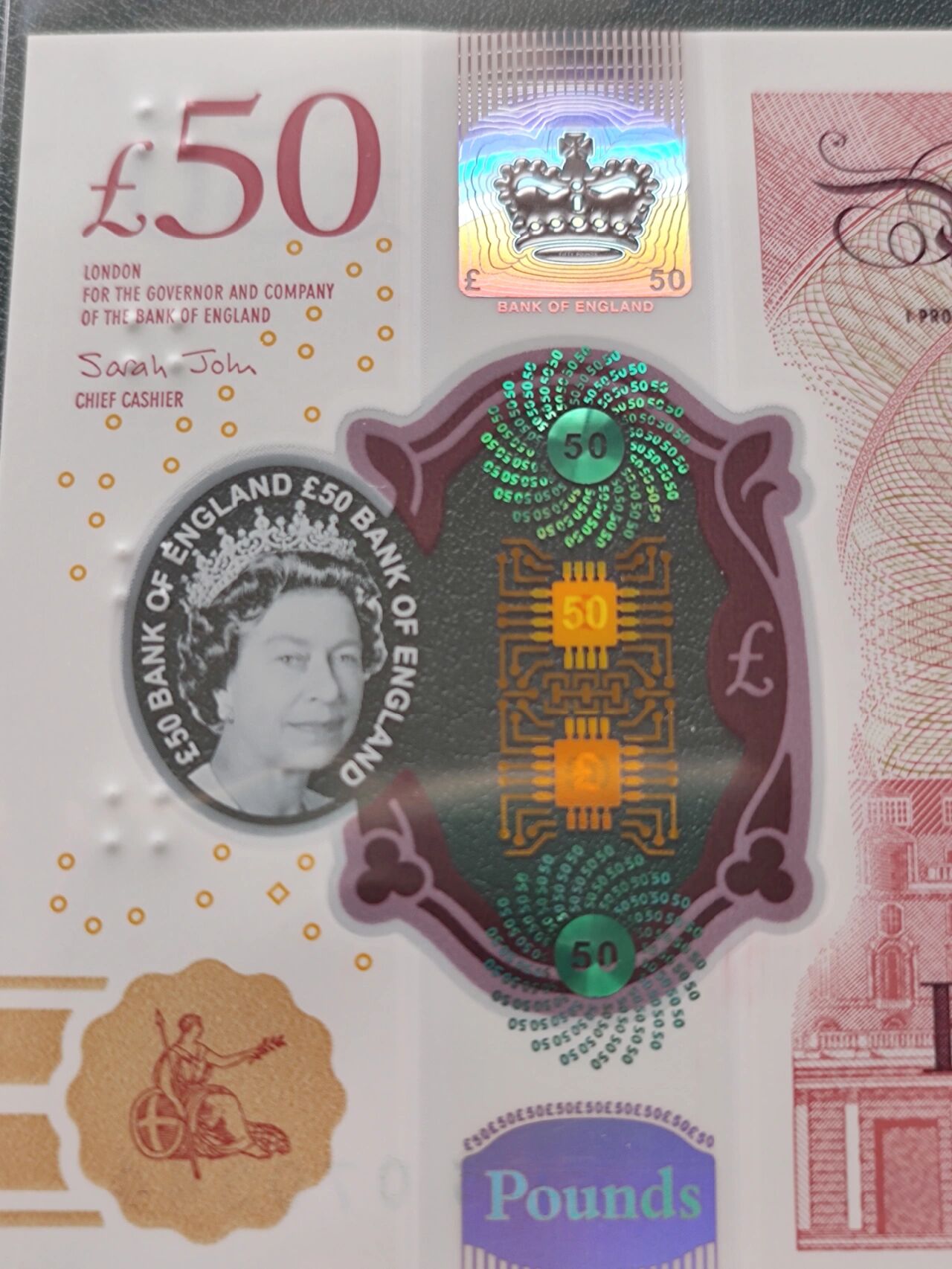 英国50镑塑料钞 女王头像塑料钞