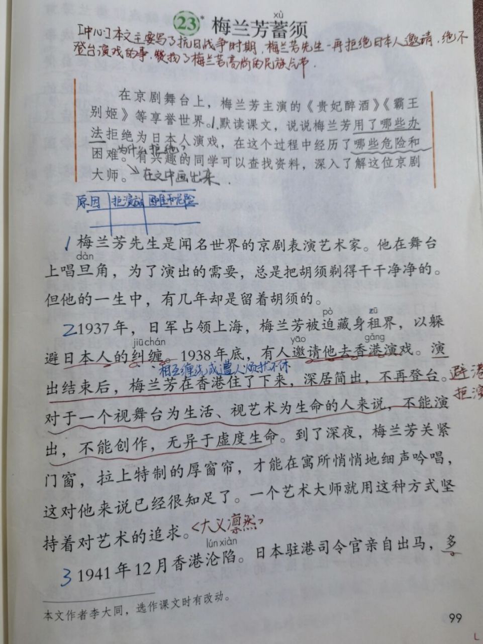 【备课笔记】四上语文《梅兰芳蓄须》