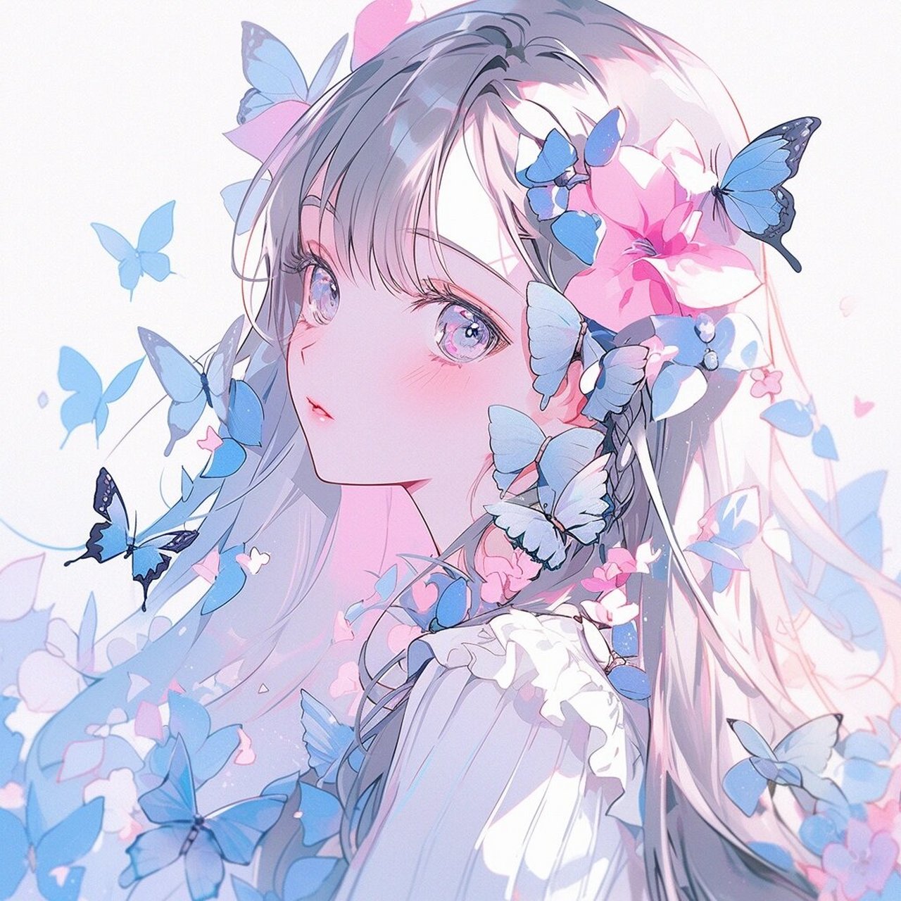 女生动漫头像系列47|蝶💕 粉蓝色蝴蝶少女