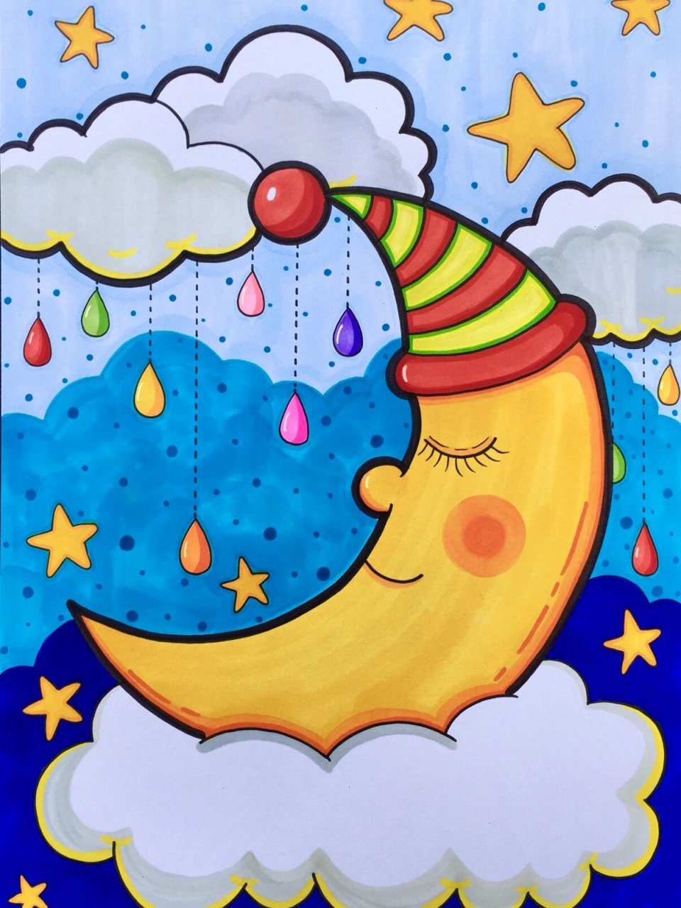 睡觉的月亮93——马克笔儿童画