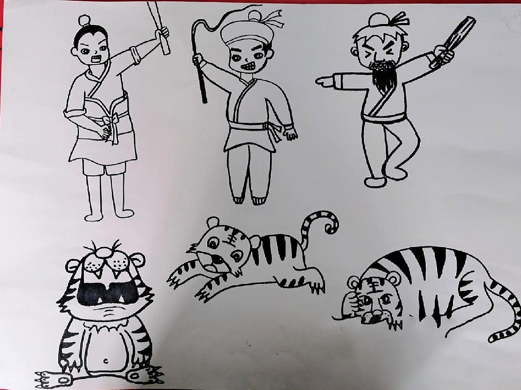 儿童画《武松打虎》 故事画创作《武松打虎》适合9-10岁的孩子