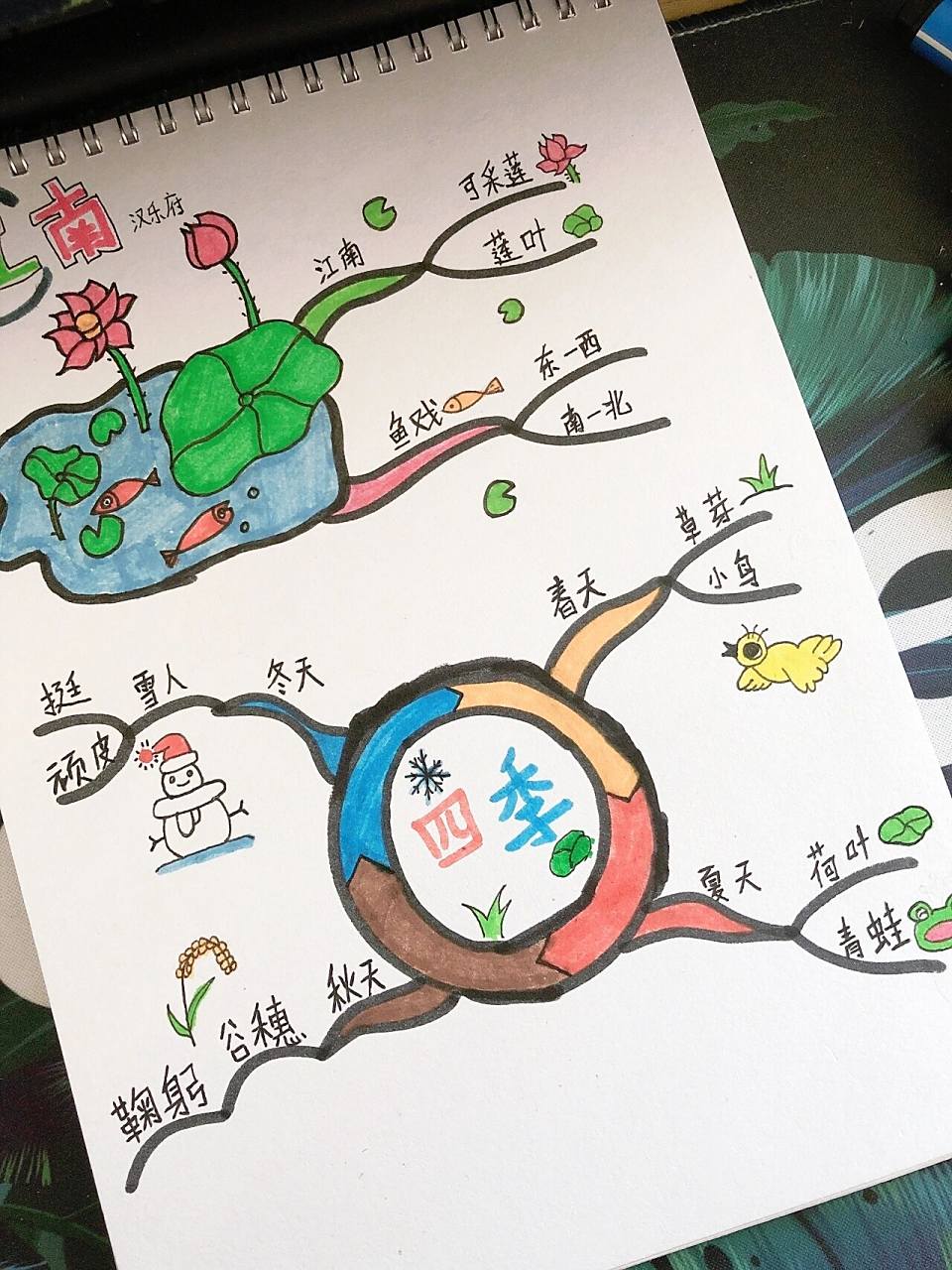 一年级语文上册《四季》思维导图 一天一课真是要命啊,马不停蹄的画