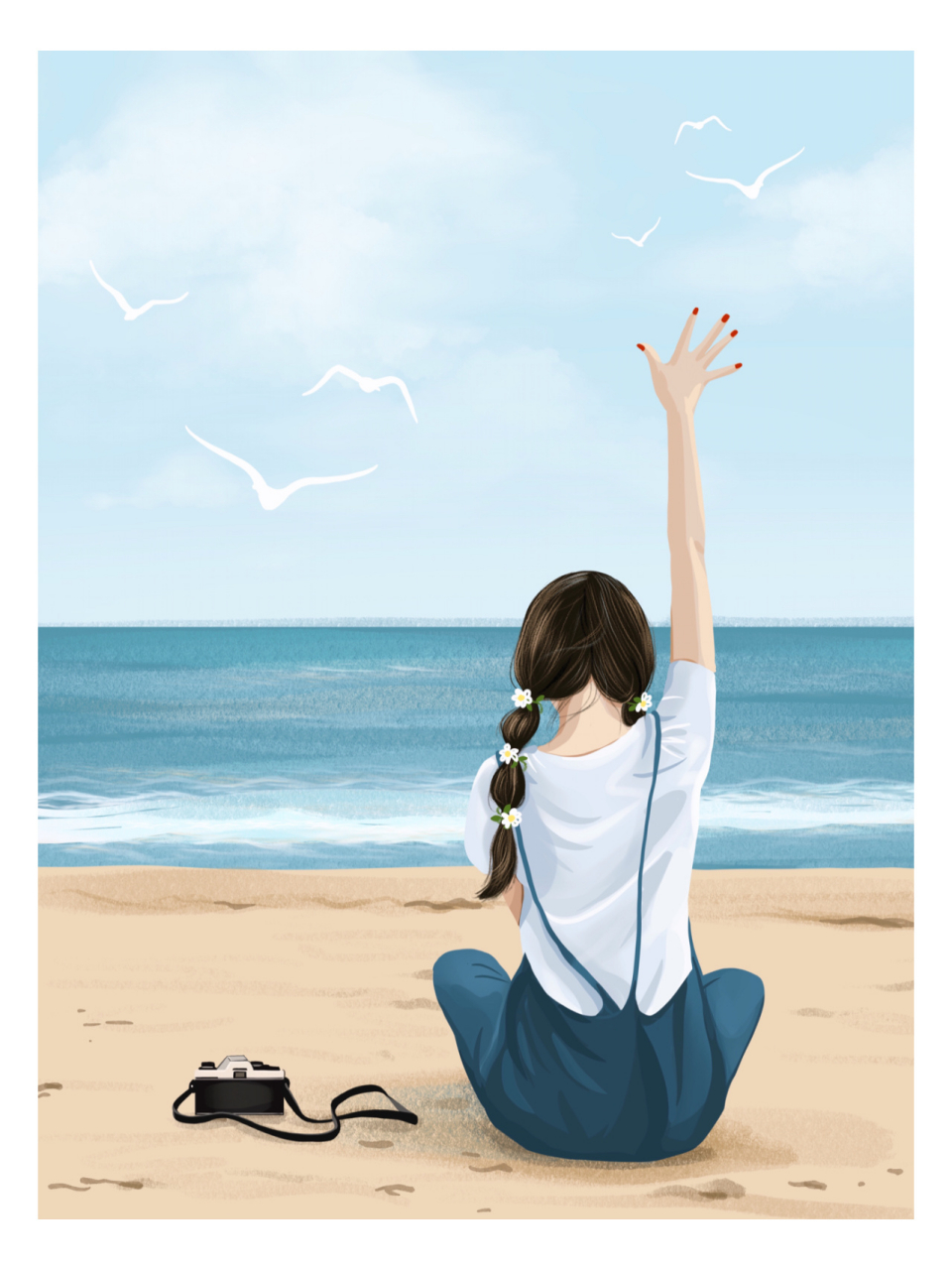 插画🎨面朝大海🌸春暖花开|文艺女生| 早安🌸世界 莫负好春光