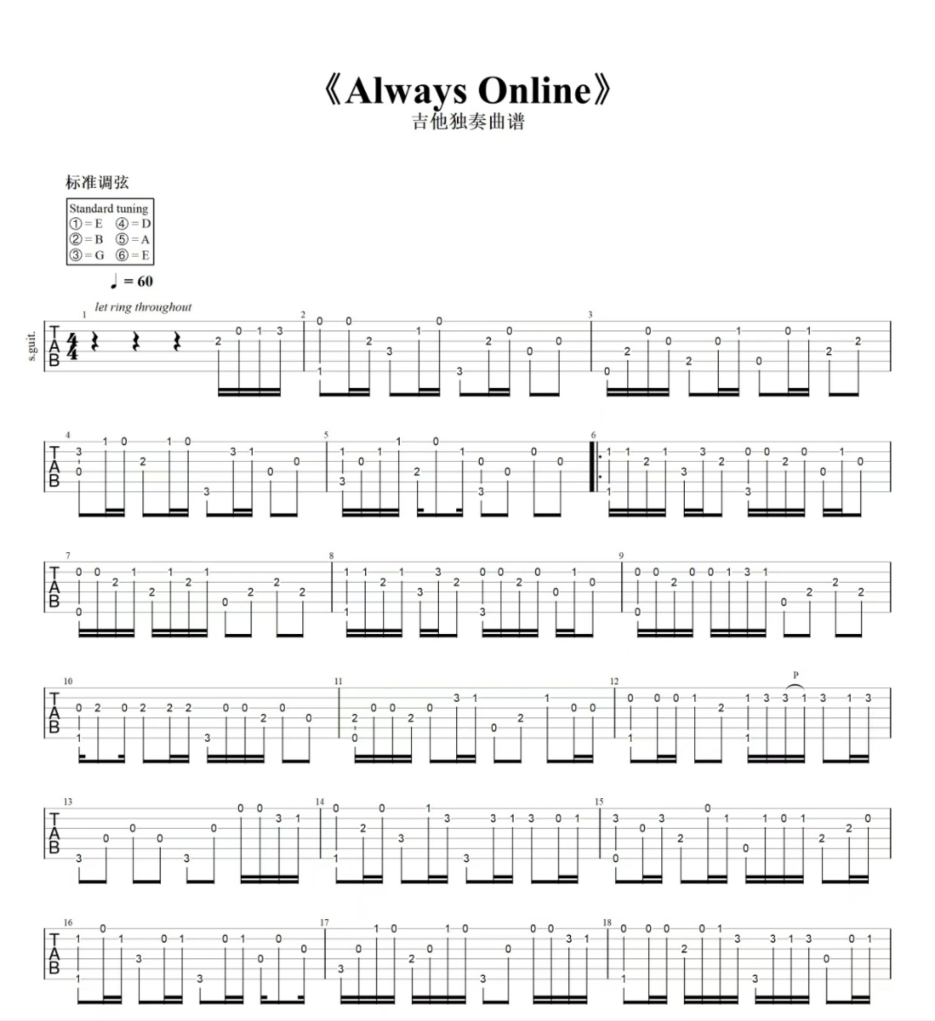 always online吉他图片