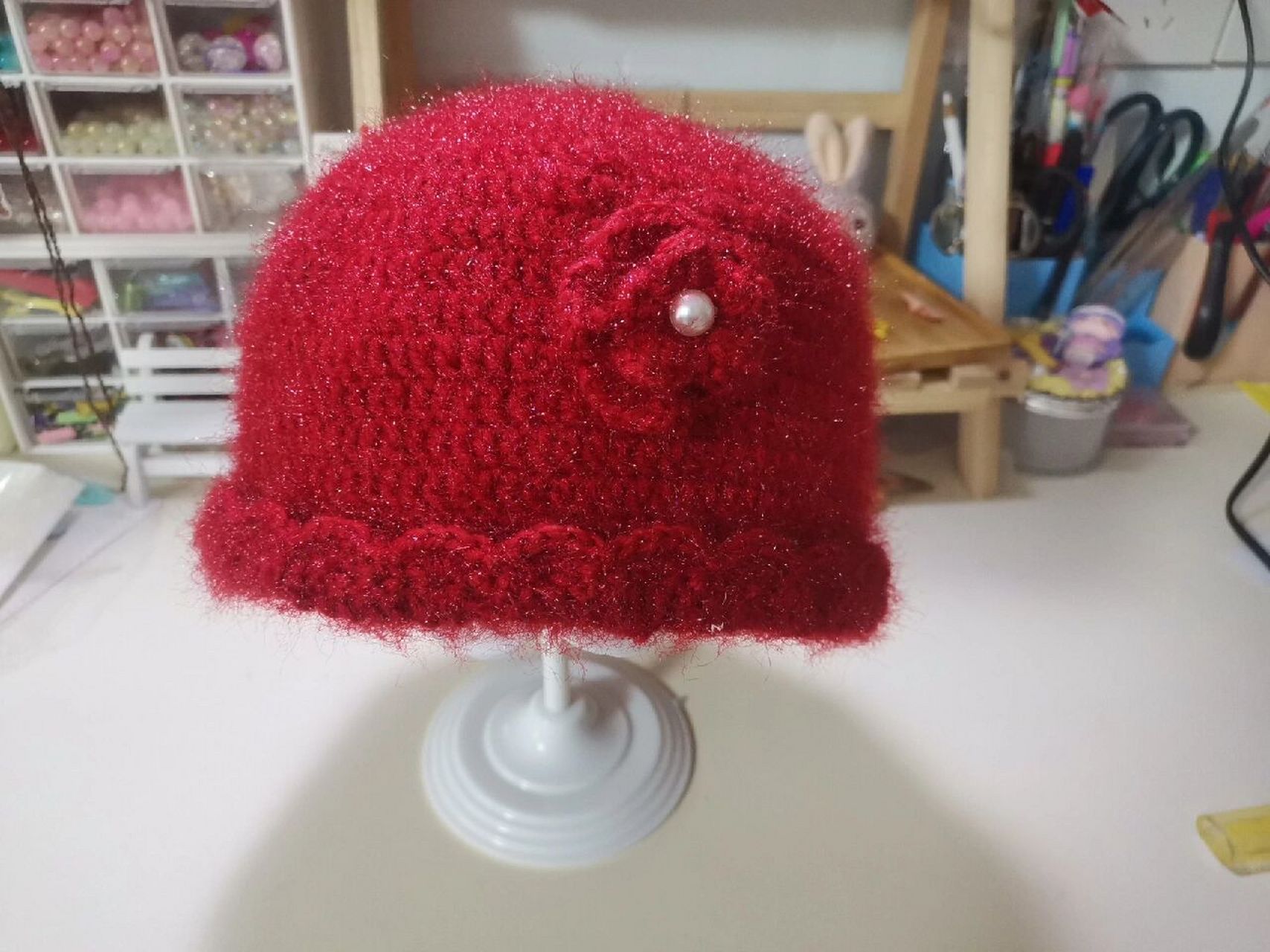 老太太帽子钩织 自己想象着钩的,加到5x.