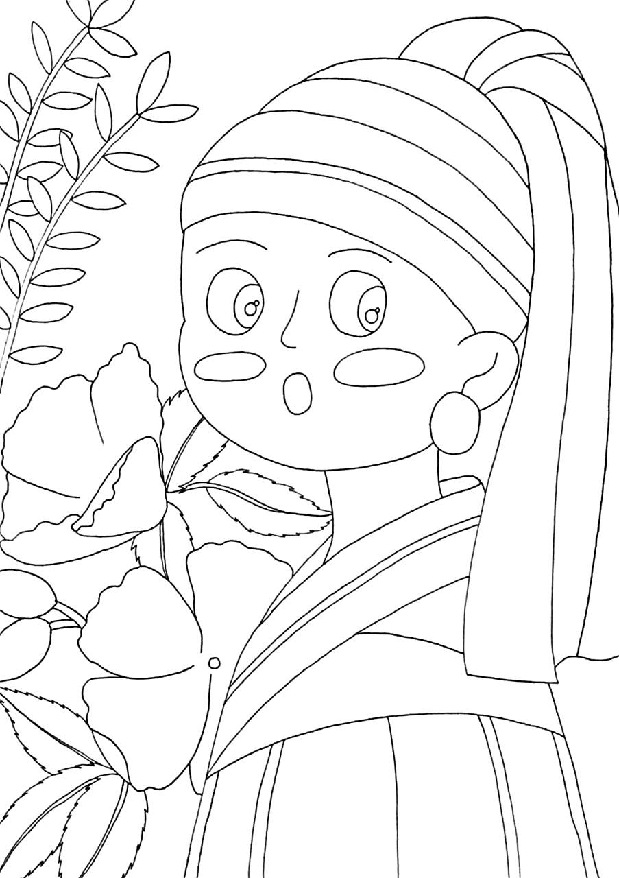 黑白装饰画|名画转线描《戴珍珠耳环的少女》 画笔:樱花针管笔0.