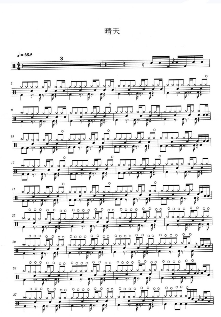 《晴天》周杰伦 架子鼓鼓谱免费分享 《晴天》周杰伦 架子鼓鼓谱免费