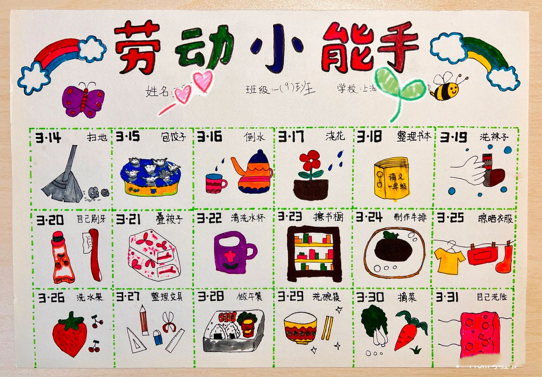 小学生手抄报|劳动打卡03原图可直接打印 疫情宅家,养成劳动好习惯
