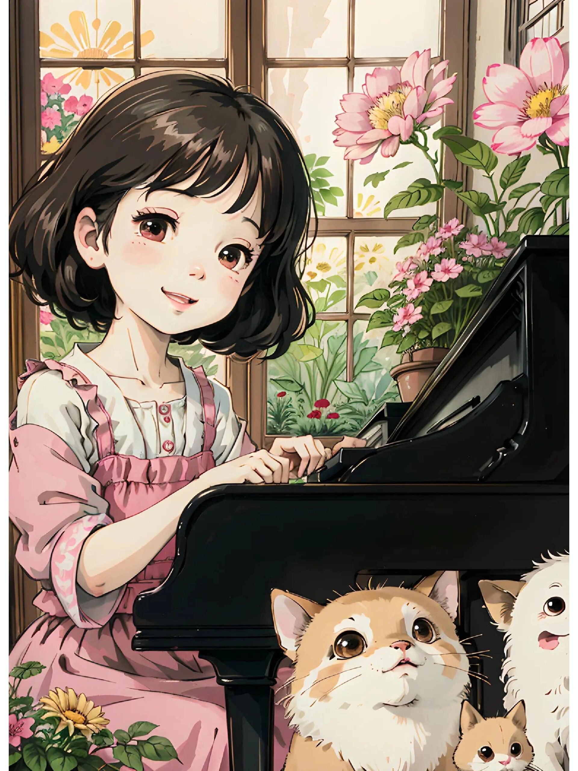 弹钢琴的小女孩/治愈系漫画