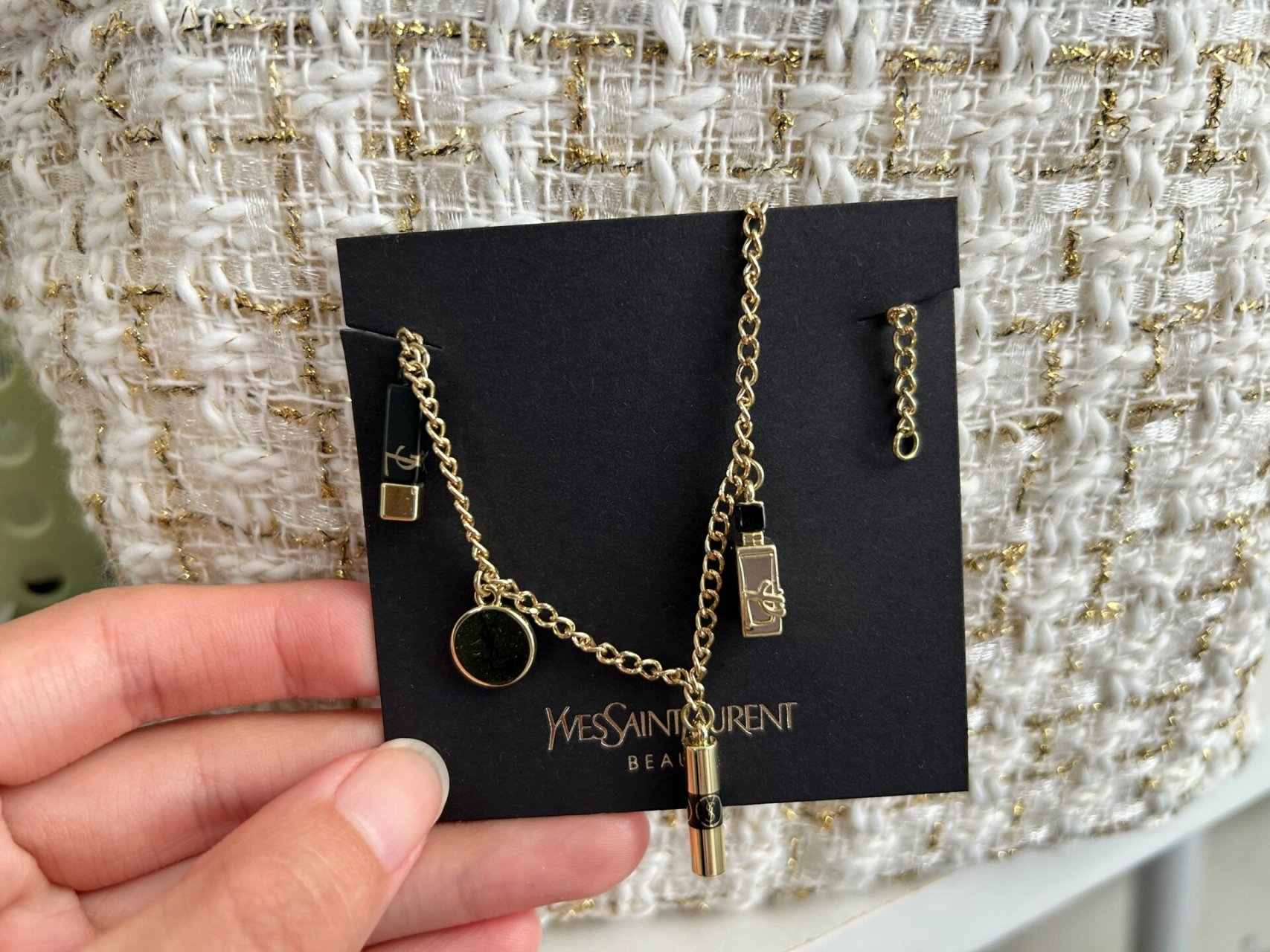 ysl手链 ysl圣罗兰国内专柜赠品高定手链 项链 锁骨链pu金属礼物 购于