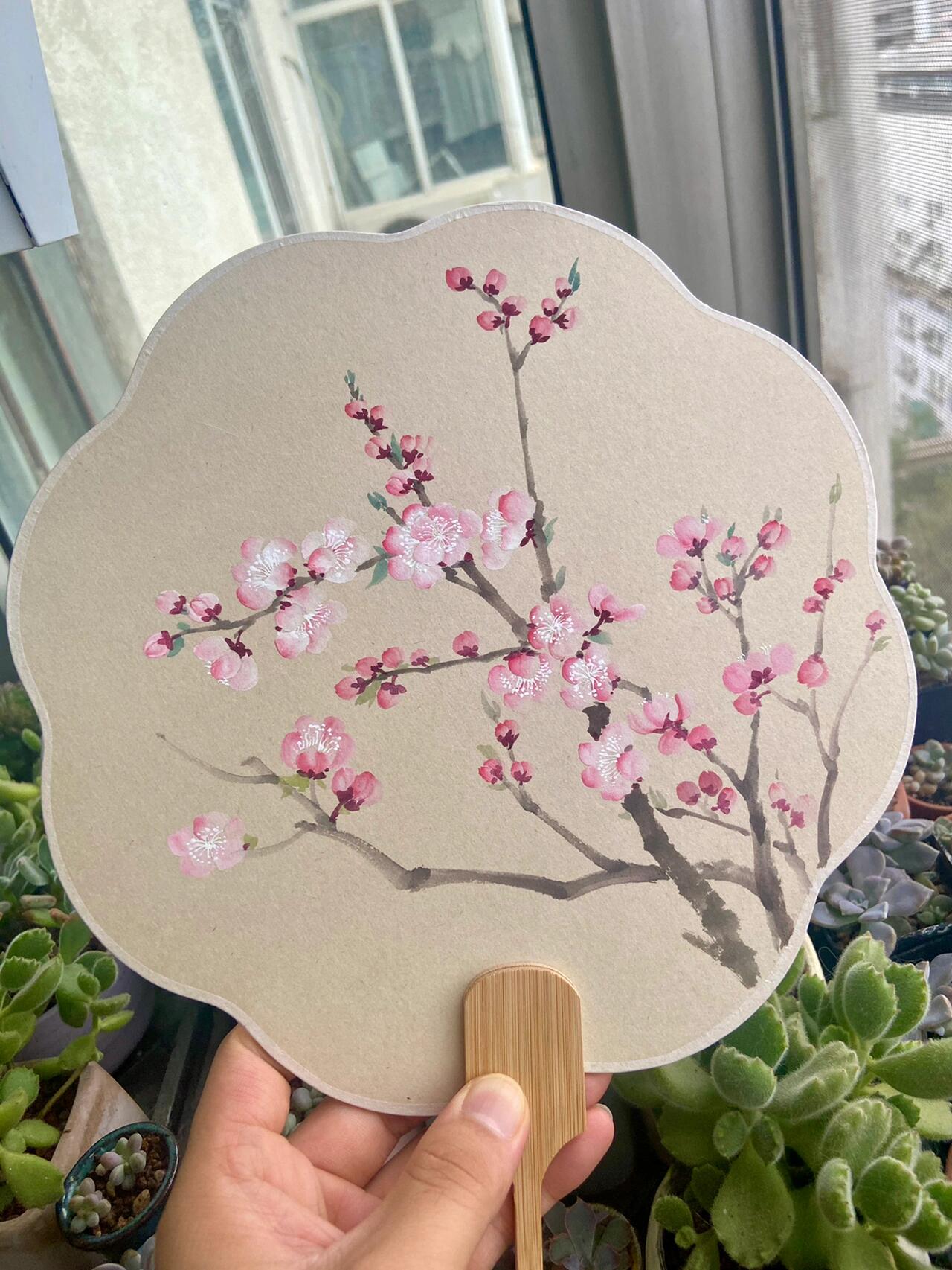 国画没骨梅花团扇/每日一画